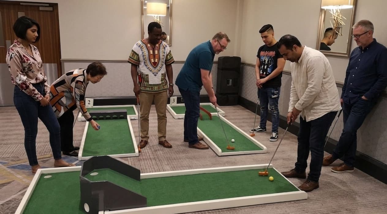 Full rooftop mini golf course with numbered holes